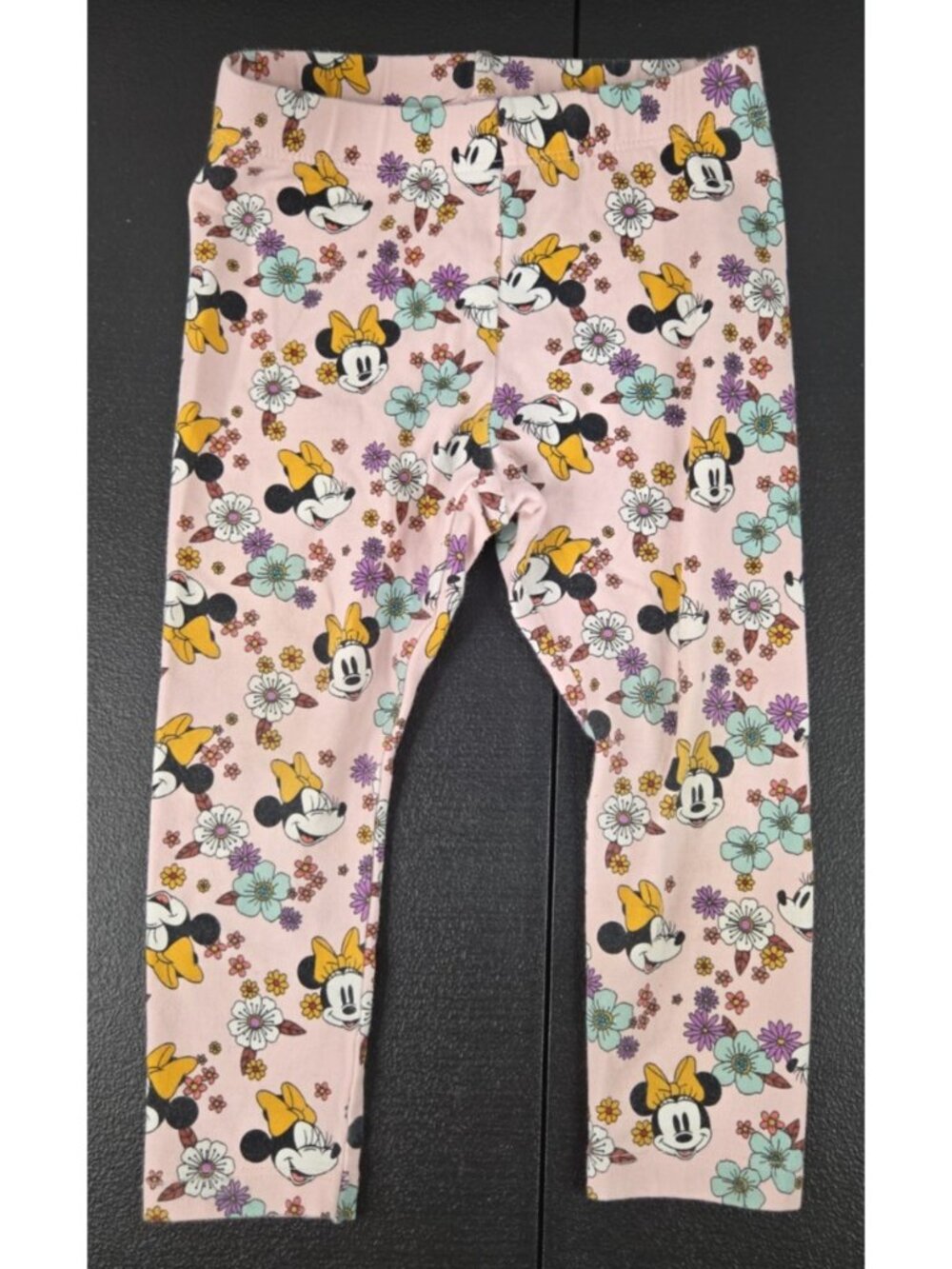 Girls Disney Minnie Mouse Pink Floral Leggings Size 2T Ankle Length
